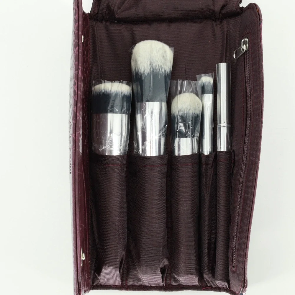 Lune+Aster Jet‎ Set Brush Collection 5-Piece Makeup Set with Plum Croc Case NEW